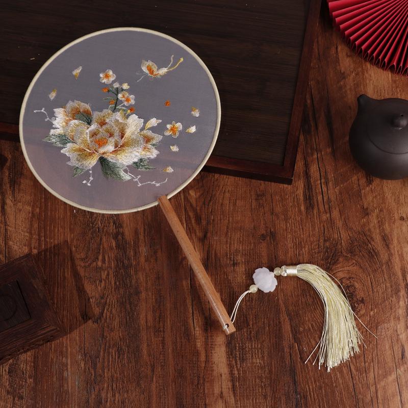 Chinese Double-Sided Embroidered Round Fan for Hanfu or Qipao Dance Performances