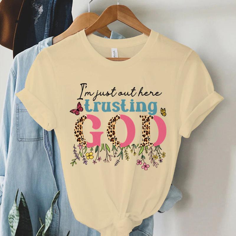I'm Just Authere Trusting God Print T Shirt Vintage Christian T-Shirts Women Short Sleeve Faith Shirt Summer Religious Tshirt