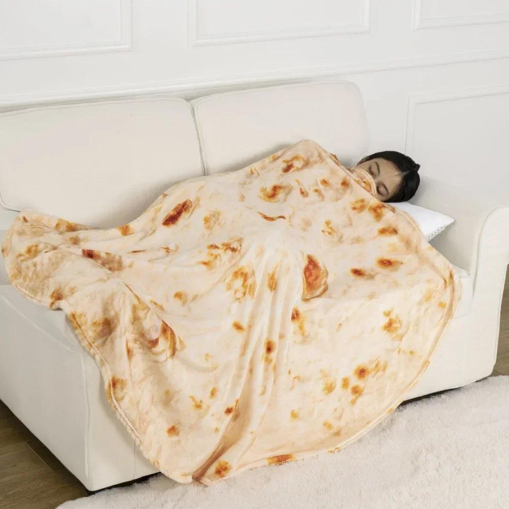 Multi-size Funny Round Corn Tortilla Blanket Soft Warm Throw Blanket for Sofa, Office, Bed, Camping Traveling Flannel Blankets