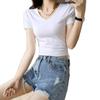 2026 New Style V-Neck White Cotton Women's Cropped Short-Sleeve Top