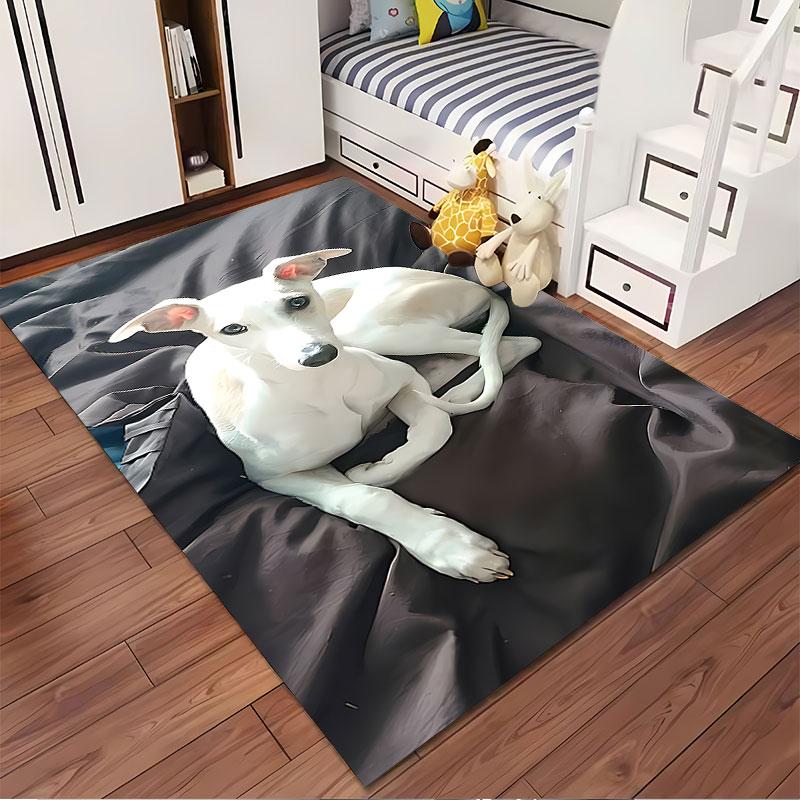 White Greyhound On Black Fabric Suitable As a Non-slip Mat for the Living Room or Bedroom Sofa