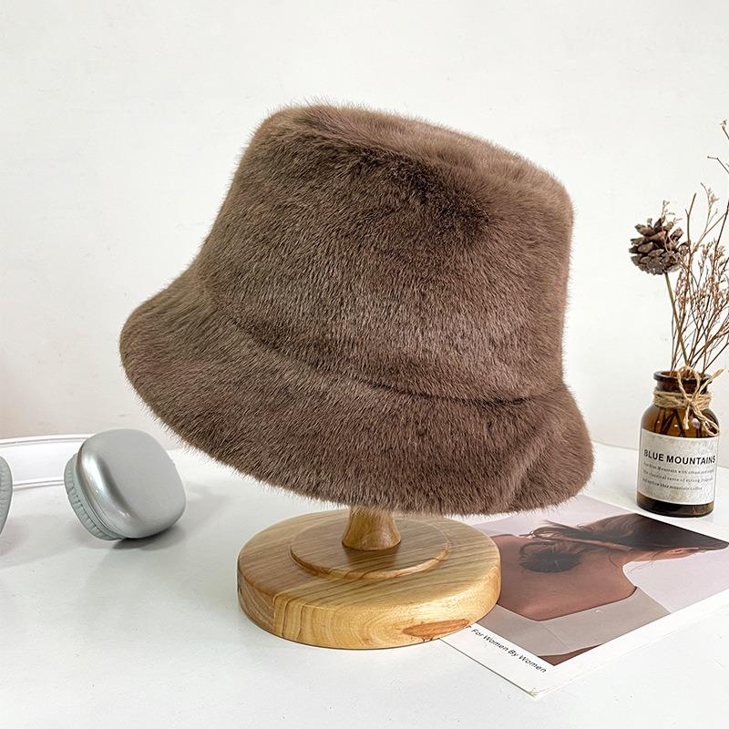 Imitation Rabbit Fur, White Fisherman's Hat, Children's Winter Plain Face, Versatile Face, Small Thickened Warm Bucket Basin Hat