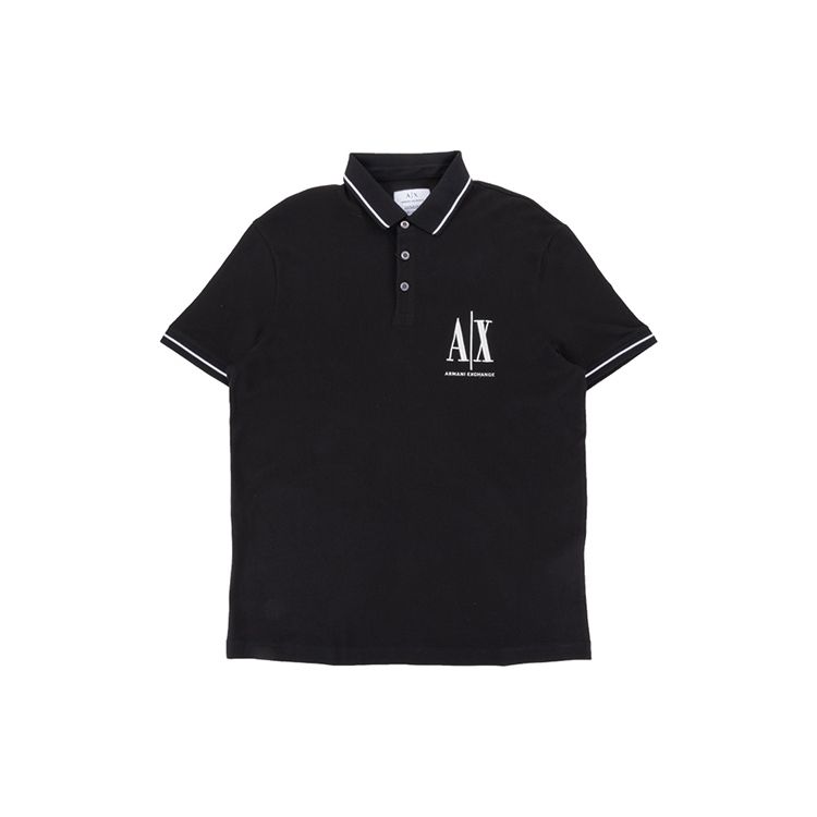 Armani Exchange Solid Color Letter Logo Embroidered Polo Shirt Men Tops Black 8NZFPA-Z8M5Z-1200