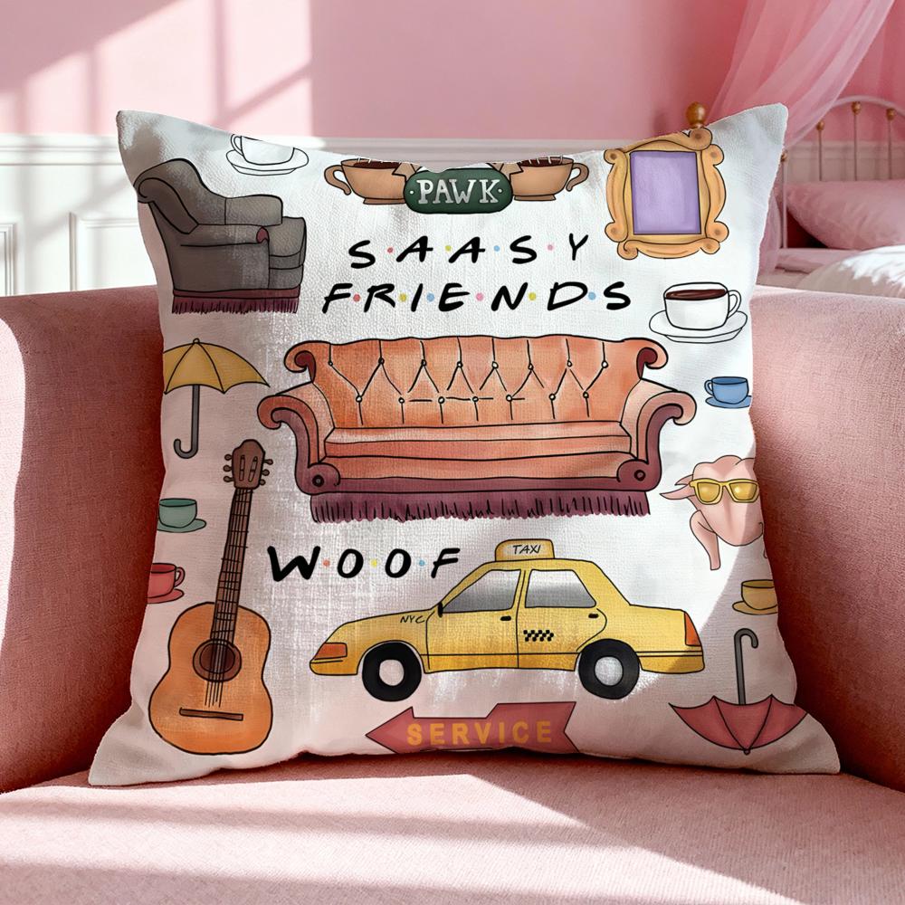 Tv F-Friends Cushion Cover Breathable Linen Pillowcase Summer Odorless Eco-Friendly Invisible Zipper Washable