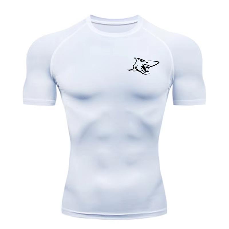 Men's Shark Print Compression Shirt Quick Dry Breathable Outdoor Workout Training Jogging Top ZY