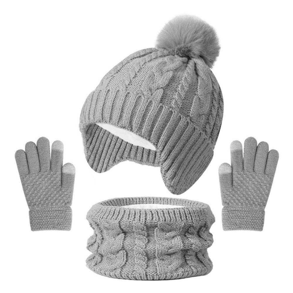Winter Toddler Bonnet Kids Warm Pompom Knitted Hats New Hat Scarf Gloves Set  Children's Outdoor