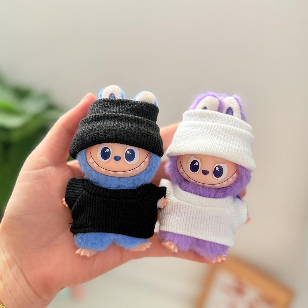 No DollPlush Doll Clothes for Mini Labubu 4.0 Bear Hat Love Sweater Set DIY Doll Accessories Gifts