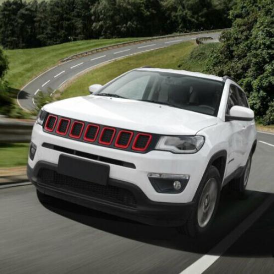 7pcs Front Grille Grill Ert Cover Frame Decor for Jeep Compass 2017- Red
