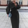 Vintage Court Style Waist Cinched Long Turn Down Collar Lantern Sleeve Overcoat For Women
