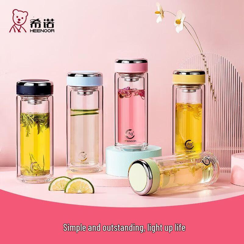 Heenoor Double-Layer Glass Water Bottle with Filter
