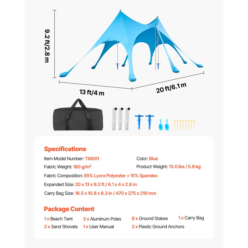 SucceBuy Beach Tent Sun Shelter Easy Pop Up Beach Canopy with Sandbags Stability Poles Sand Shovels Portable Shade for Camping