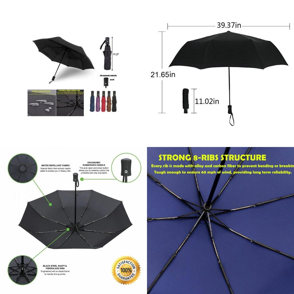Elegantes schwarzes Kompakt-Regenschirm mit 10 Speichen und automatischer Öffnungs- und Schließfunktion