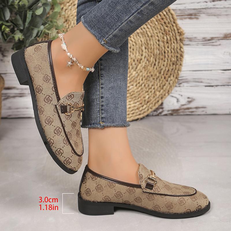 Fashion Print Med Heels Pumps Women 2025 New Metal Decoration Loafers Shoes Woman Slip-On Brand Design Square Heel Slingle Shoes