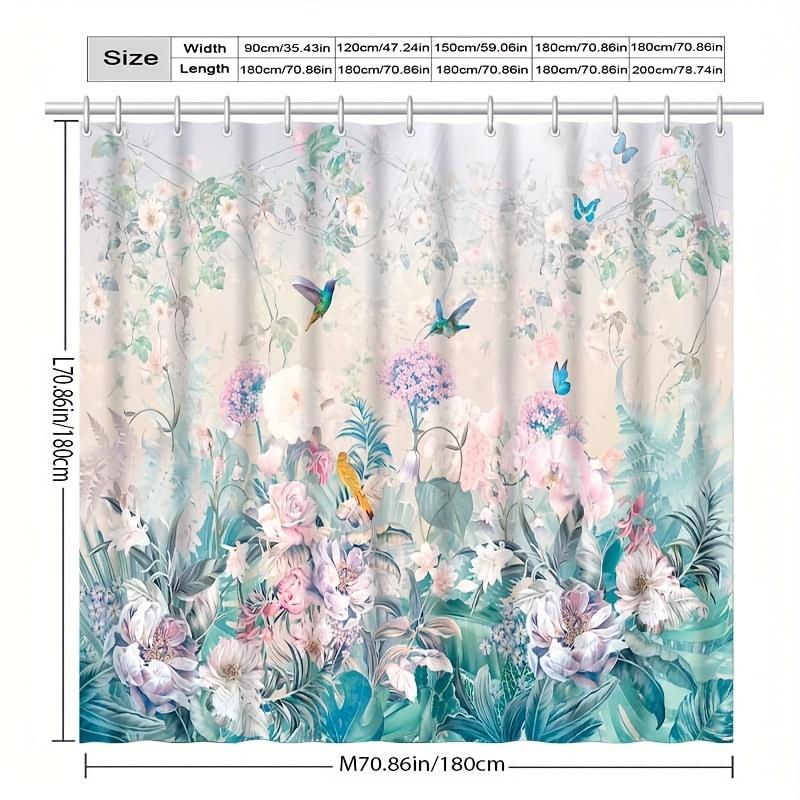 Elegant Floral & Bird Shower Curtain - Water-Resistant Polyester, 12 Hooks, Machine Washable, Fog-Proof, All-Season Design