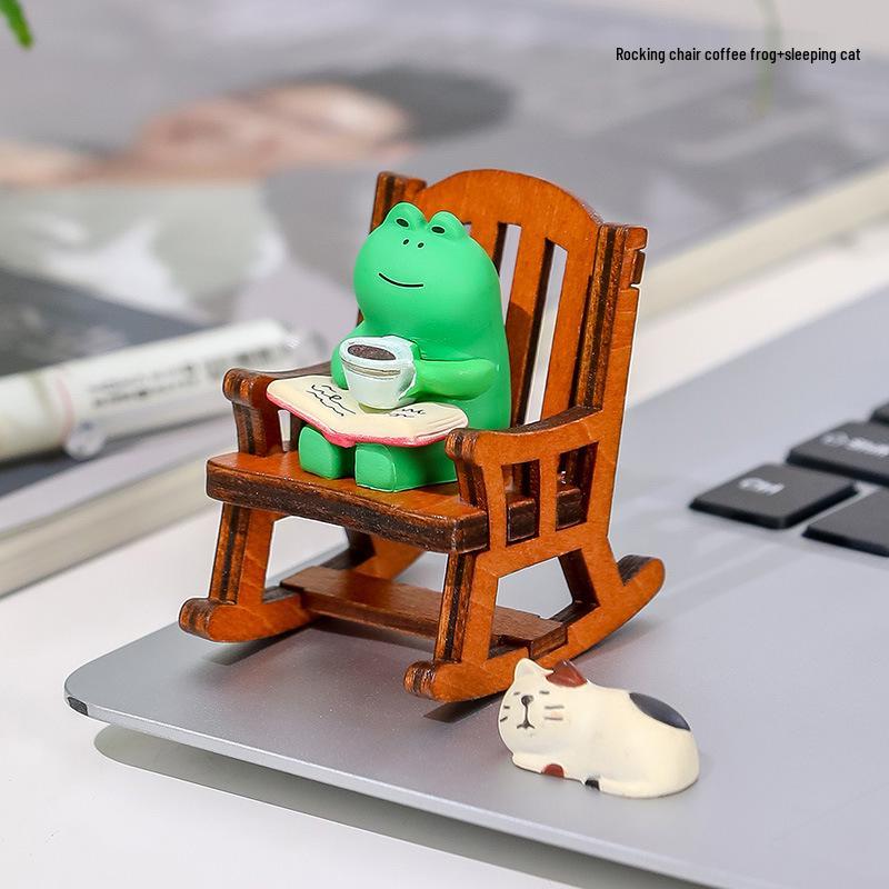 Frog Rocking Chair Cute Healing Decoration – Desktop Ornament for Office or Home