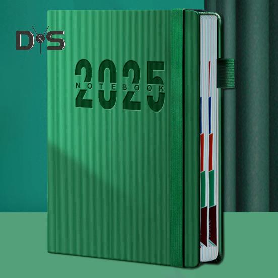 2025 Schedule Planner One Year Organization Monthly Weekly Pages Notebook with Elastic Rope Imitation Leather Cover Planner