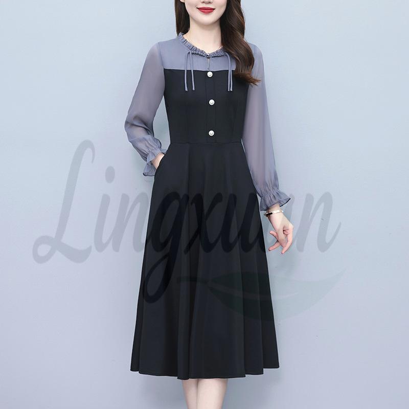 Plus Size Slim Fit Two-Piece Long Sleeve Versatile Dress for Spring/Autumn 3XL чёрный