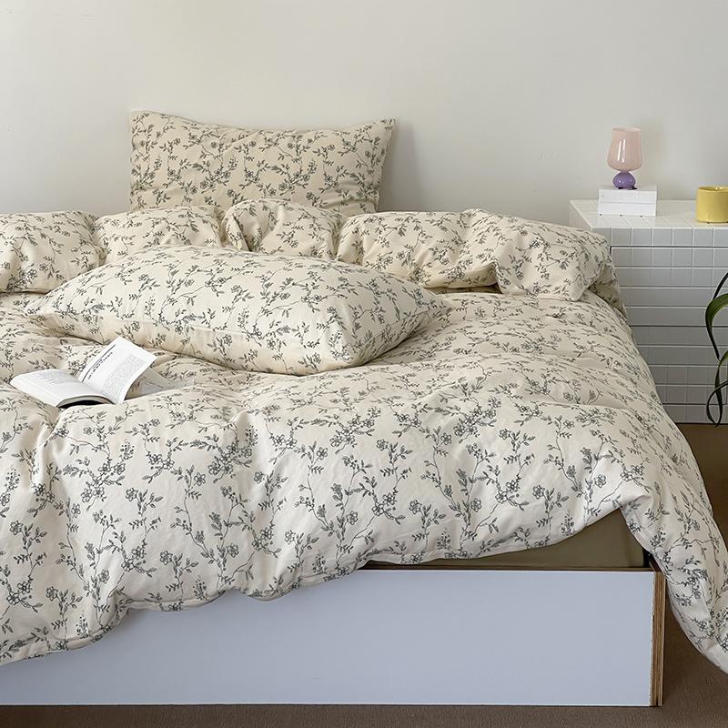 Ensemble de quatre pièces en pur coton à double fil de qualité maternelle et infantile de catégorie A, ensemble de quatre pièces en coton de style crème, drap de lit et housse de couette