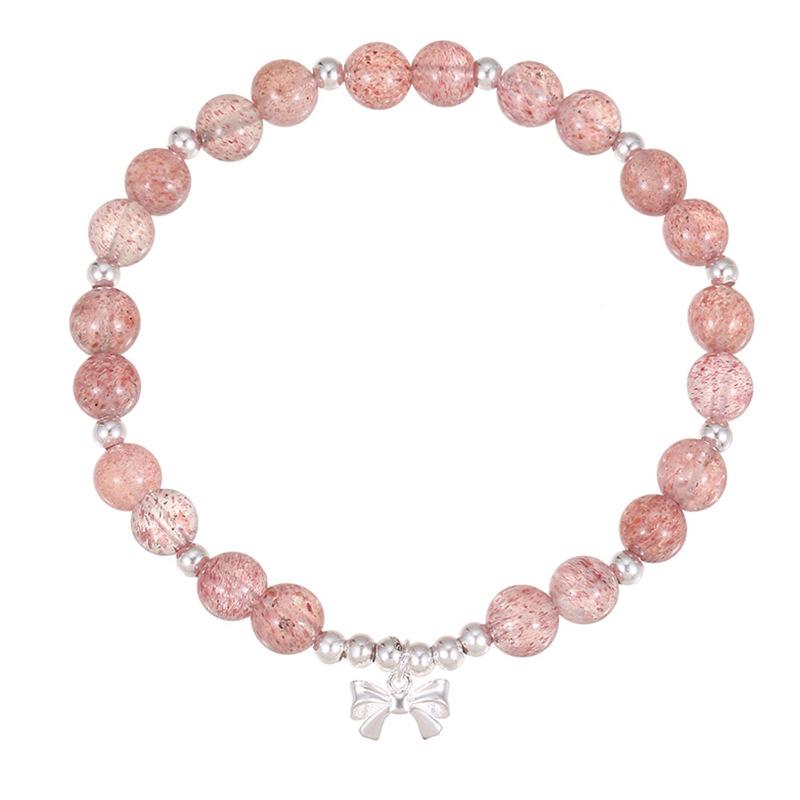 Cui Yan S925 Sterling Silver Korean Style Strawberry Crystal Bowknot Bracelet, Sweet and Layered Heart Design for Women.