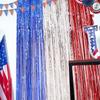 Festive Red Silver And Blue Foil Tinsel Curtain For Independence Day Celebration