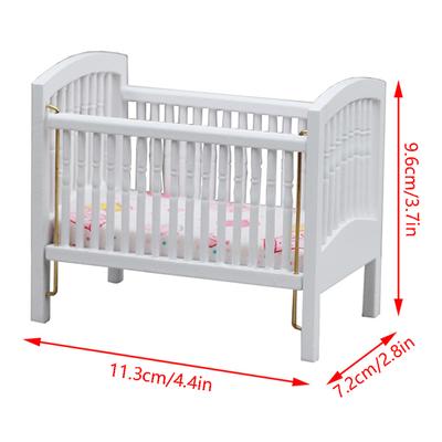 1:12 Dollhouse Miniature Baby Crib White Baby Bed Furniture Bedroom Model Decor