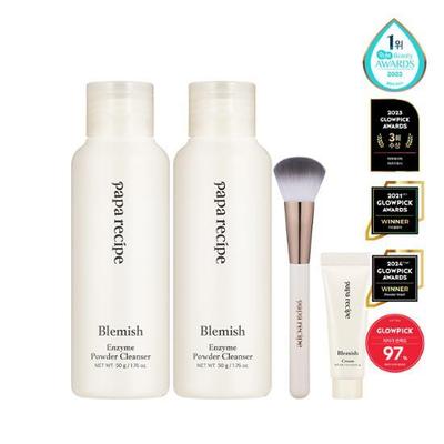 Papa Recipe Blemish (Glow) Enzyme Powder Cleanser Double Special Set (Brush + Cream 7ml Included)