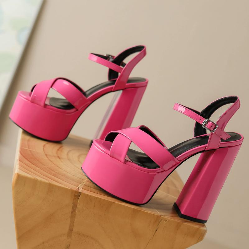 Pink Women's Sandals Shoes Summer 2025 Platform Block High Heels Ankle Strap Black Dance Wedding Shoes Ladies Big Size Flip Flop