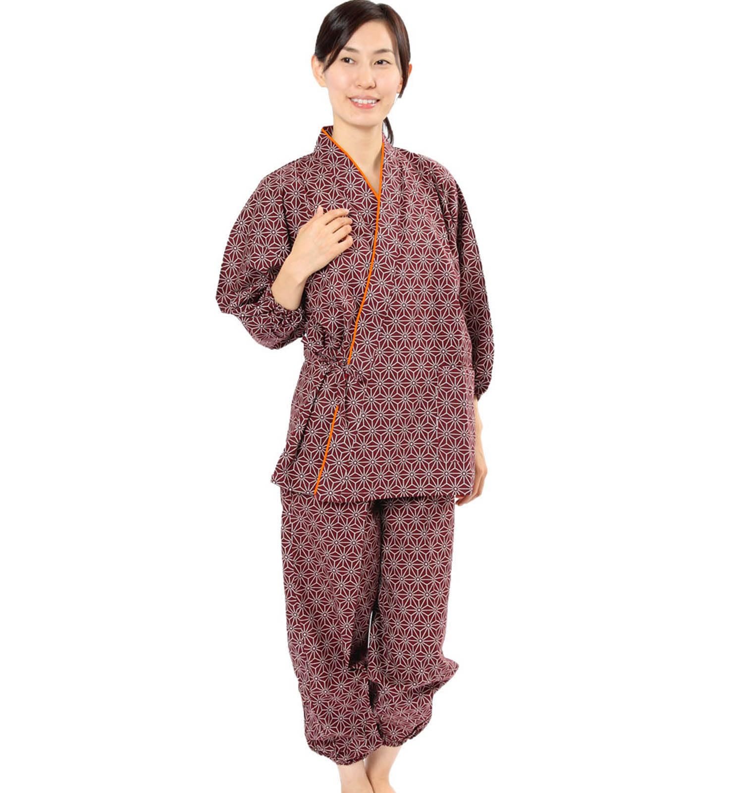 

Женский самуэ Юракуан (Рабочая одежда) с рисунком конопляного листа, 100% хлопок, легкий, идеально подходит для весны, лета и осени (Темно-красный, Размер L)