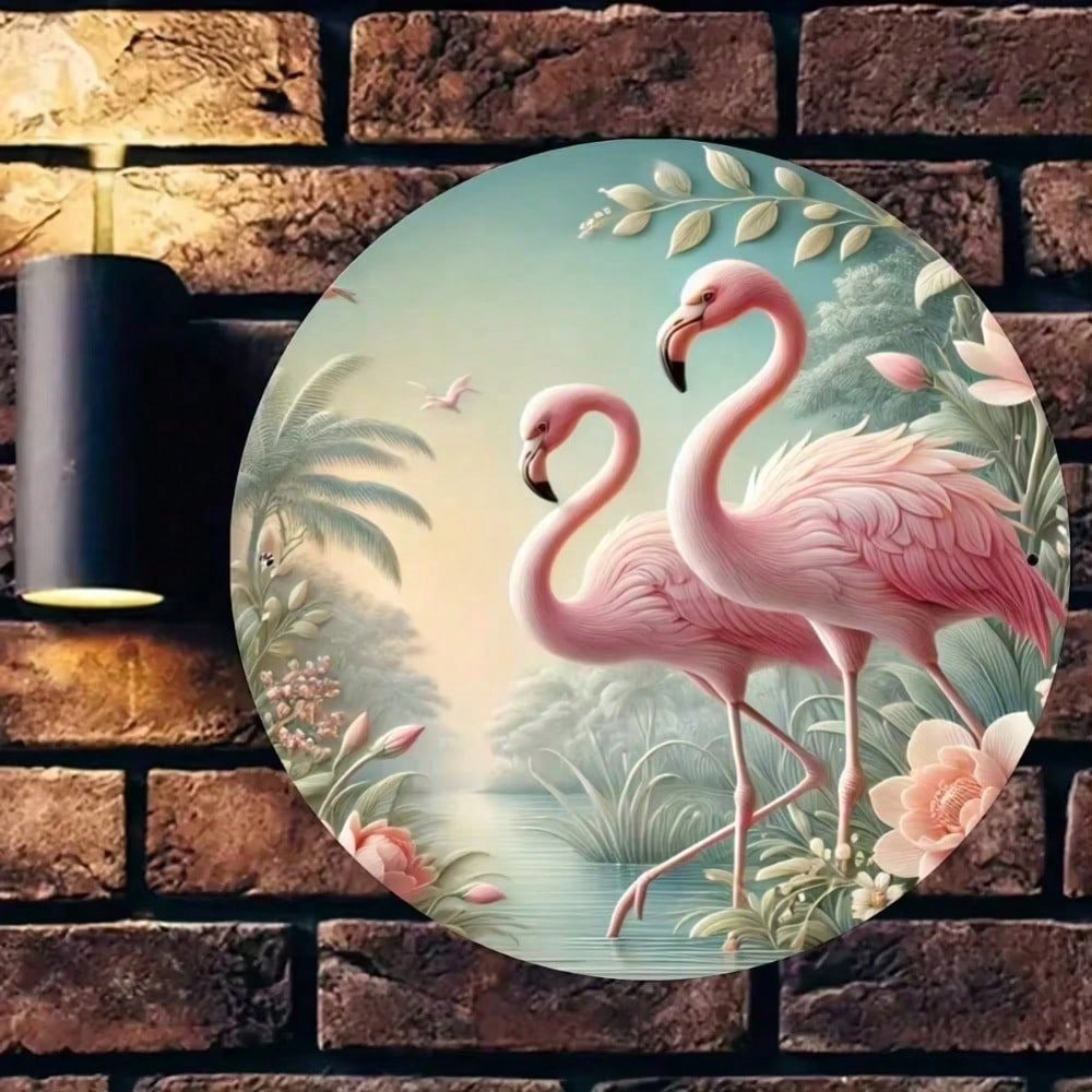 Creative Flamingo Flower Metal Tin Sign, Tropical Wall Art Poster For Living Room Bedroom Bathroom Decor