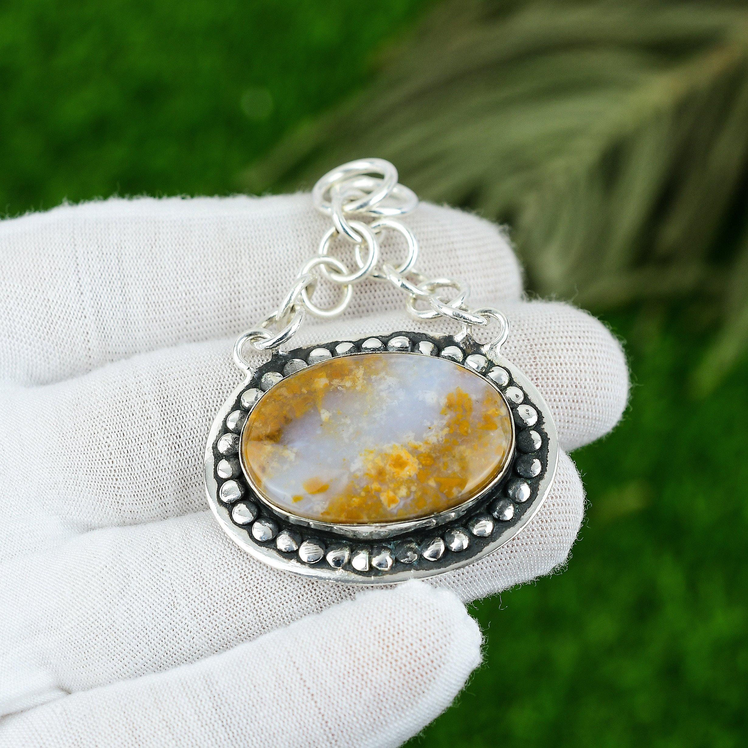 Gift For Women Pendant 925 Sterling Silver Natural Polka Dot Agate Gemstone