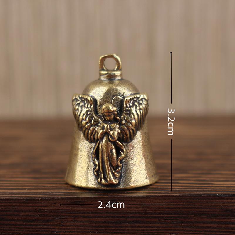 Vintage Vintage Brass Bell Wings Decoration Guardian Bell Keychain Angel Relief Hanging Decor