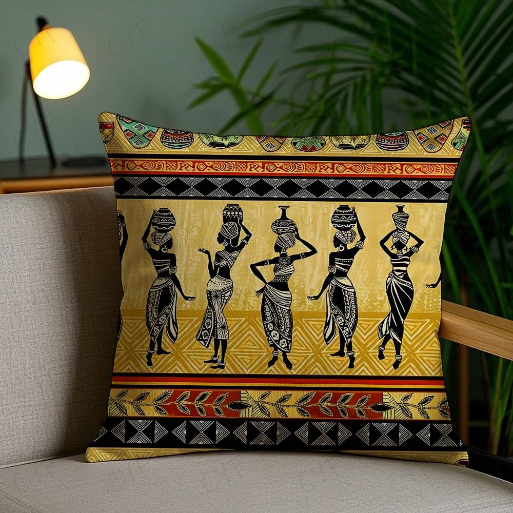 African Tribal Ethnic Style Theme Double-Sided Printed Pillow Cover Short Plush Suitable Living Rooms Sofas Throw Cushion Cover
