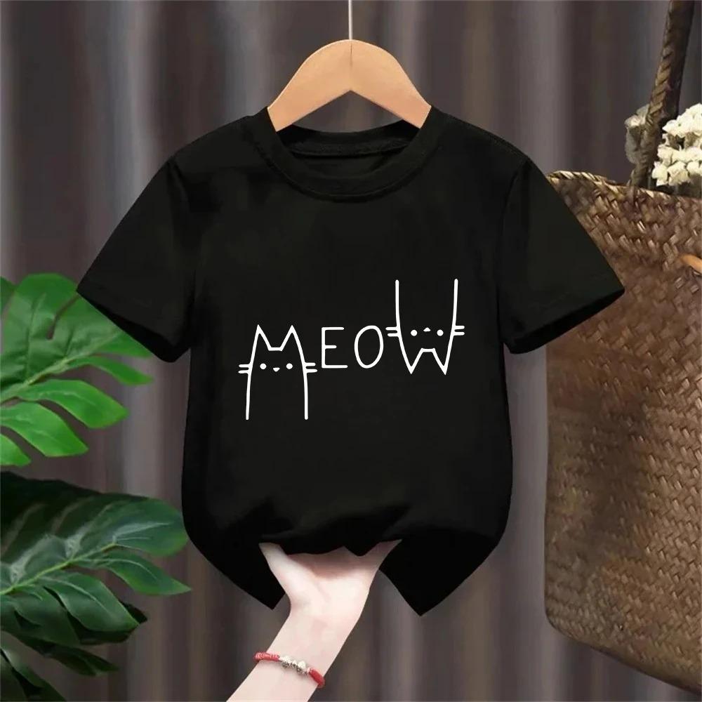 Cute Funny Cat Graphic Print Children Tshirts Summer Cartoon Fashion Casual Tops for Girls Boys ONeck Short Sleeve Tshirts