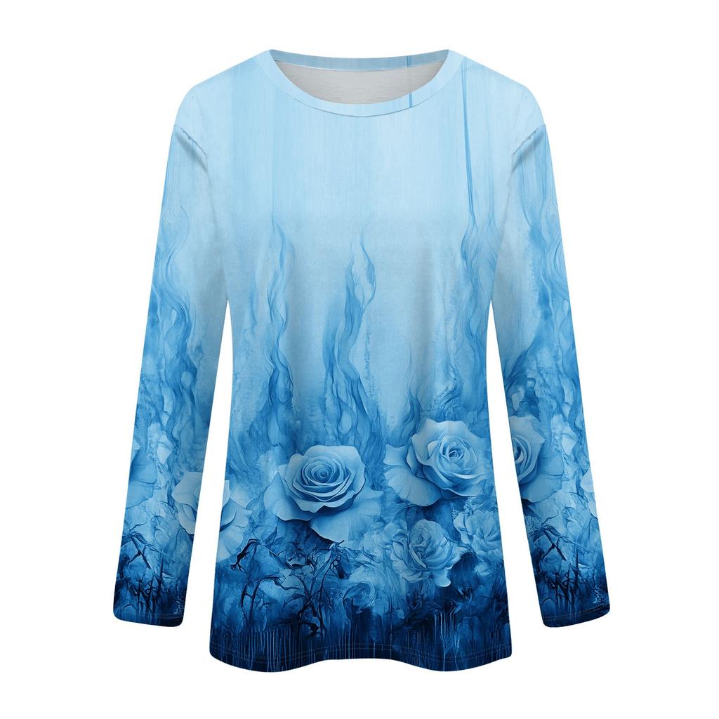 Long Sleeve Shirts For Women Cute Print Graphic Tees Blouses Casual Plus Size Basic Tops Pullover
