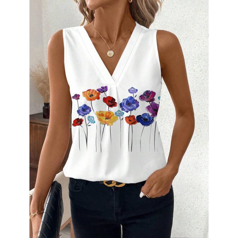 

R 39861 V-neck Sleeveless Printed Tee - Fast Selling Large
