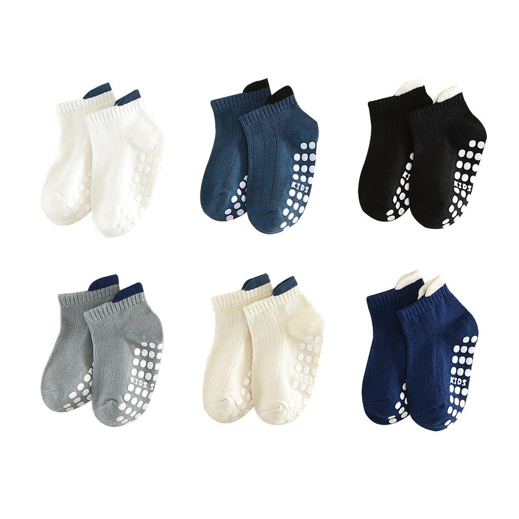 Baby Socks 6 Pair Pack for Spring and Fall, Beige, Blue, Navy, Black, Gray