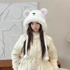 Cute bear hat women's 2025 new winter plush ear protector hat shows a small face, plush thickened warm hat