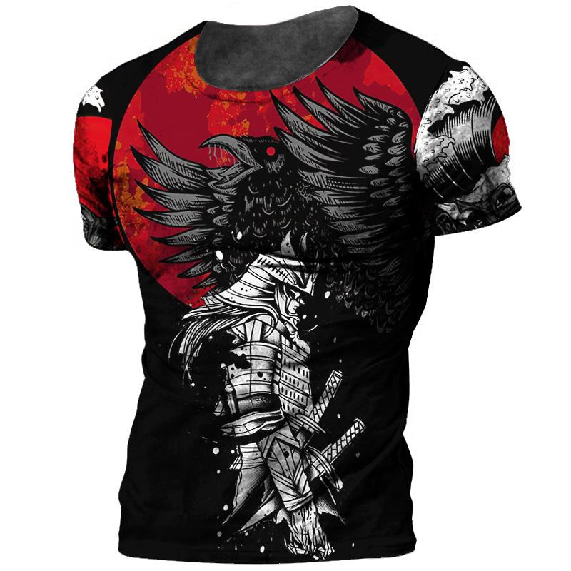 2022 Vintage Japan Samurai Men's T Shirt O-Neck Cotton Short Sleeve Tops 3D Print Oversized Punk Streetwear Men's Clothing Tees