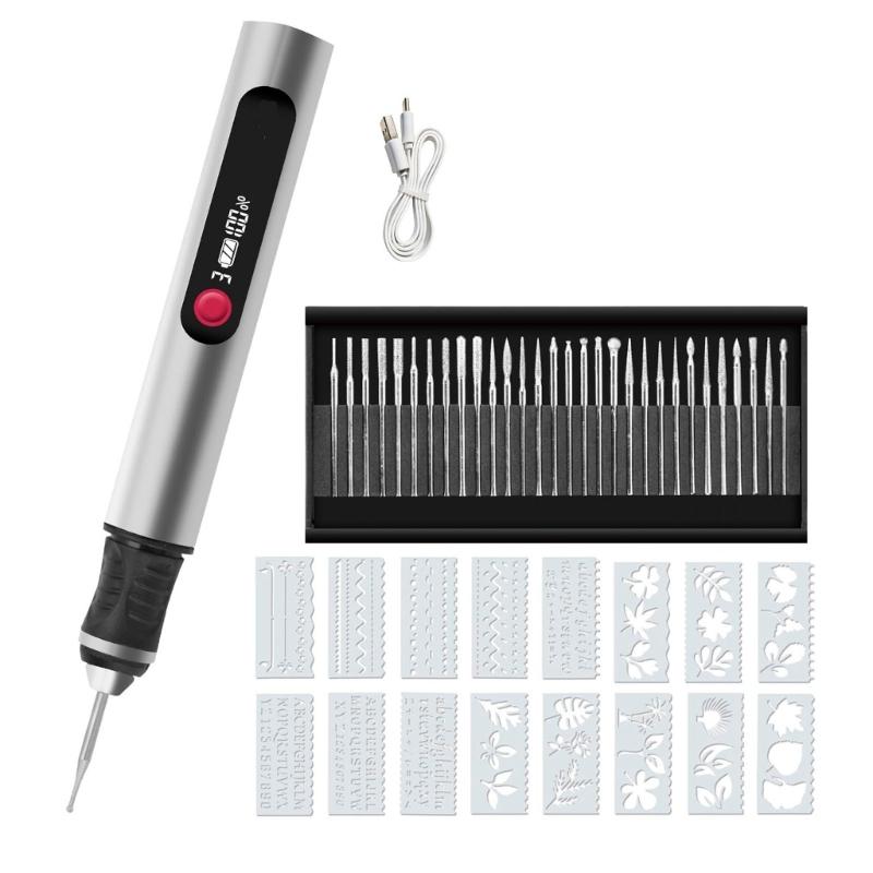 Portable Engraving Pen Featurings High Power Motor Adjustable Gear for Detailed Works on Multiple Materials серебряный