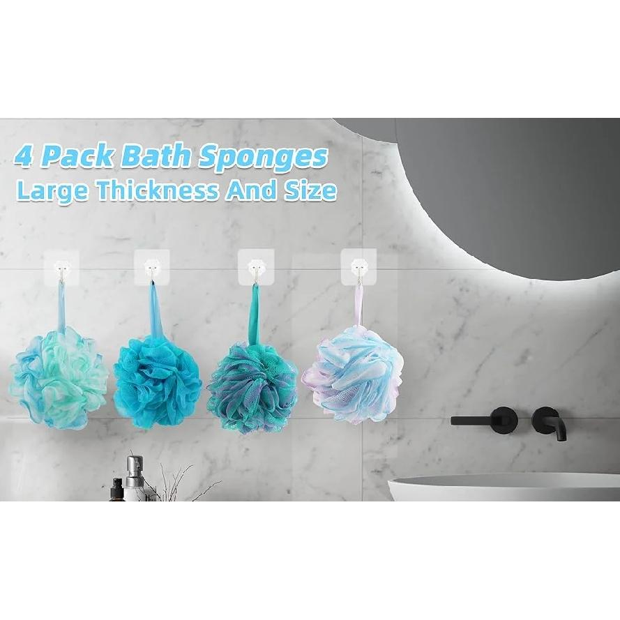 Bath Sponges Loofahs 70 Grams Large Size,4 Pack Shower Sponge Exfoliating Cleaning Bath Loofa Body Scrubber Balls for Washing