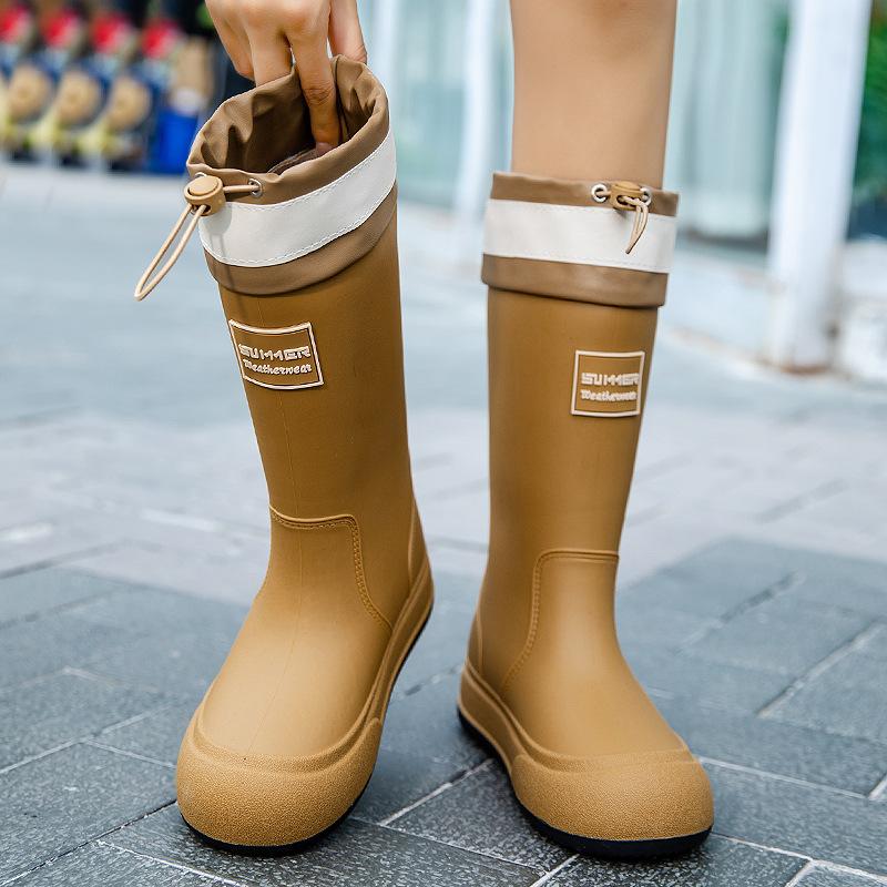 Rain shoes women's medium tube fashion style bundle mouth versatile rain boots outside wear camping waterproof shoes kitchen work car wash non-slip