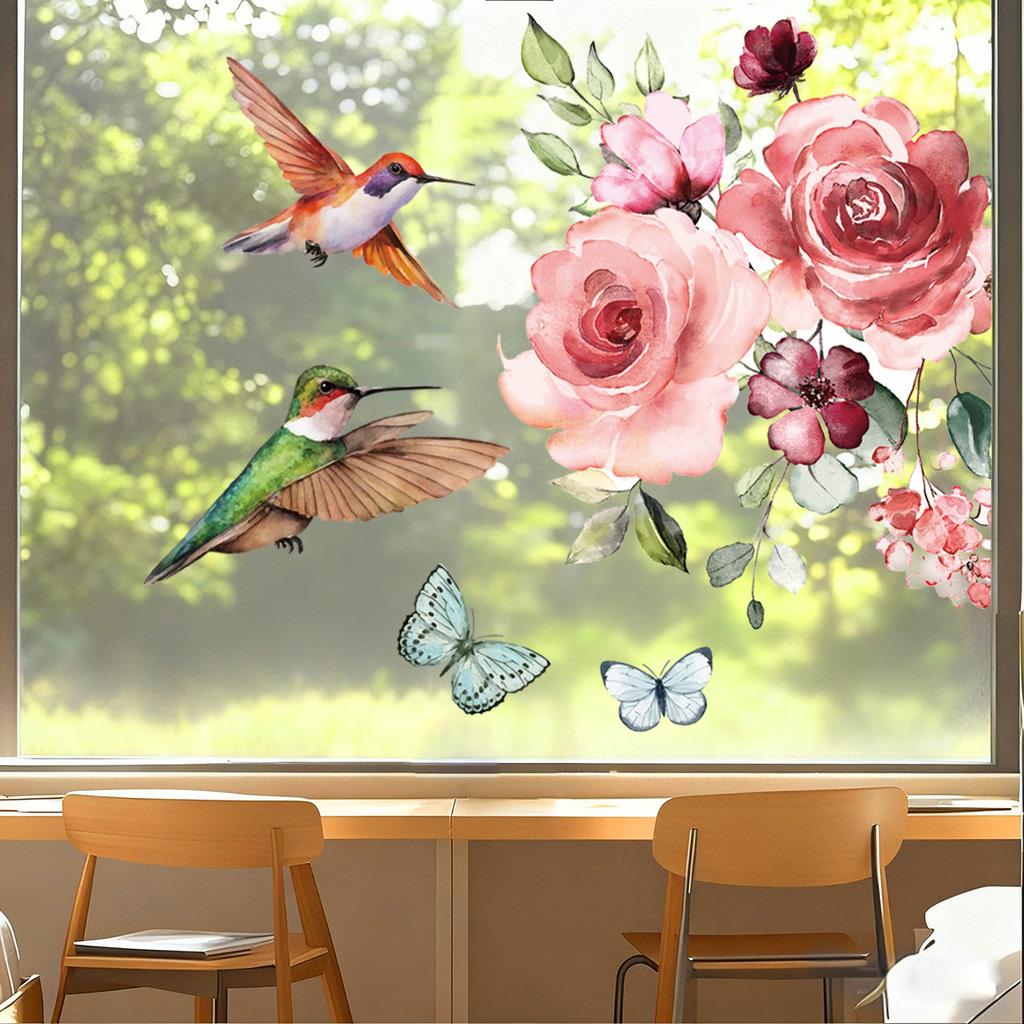 Butterfly Hummingbird Window Stickers for Bedroom Home Decor Glass Film Decals Translucent Privacy Window Cling Romantic Nature Theme