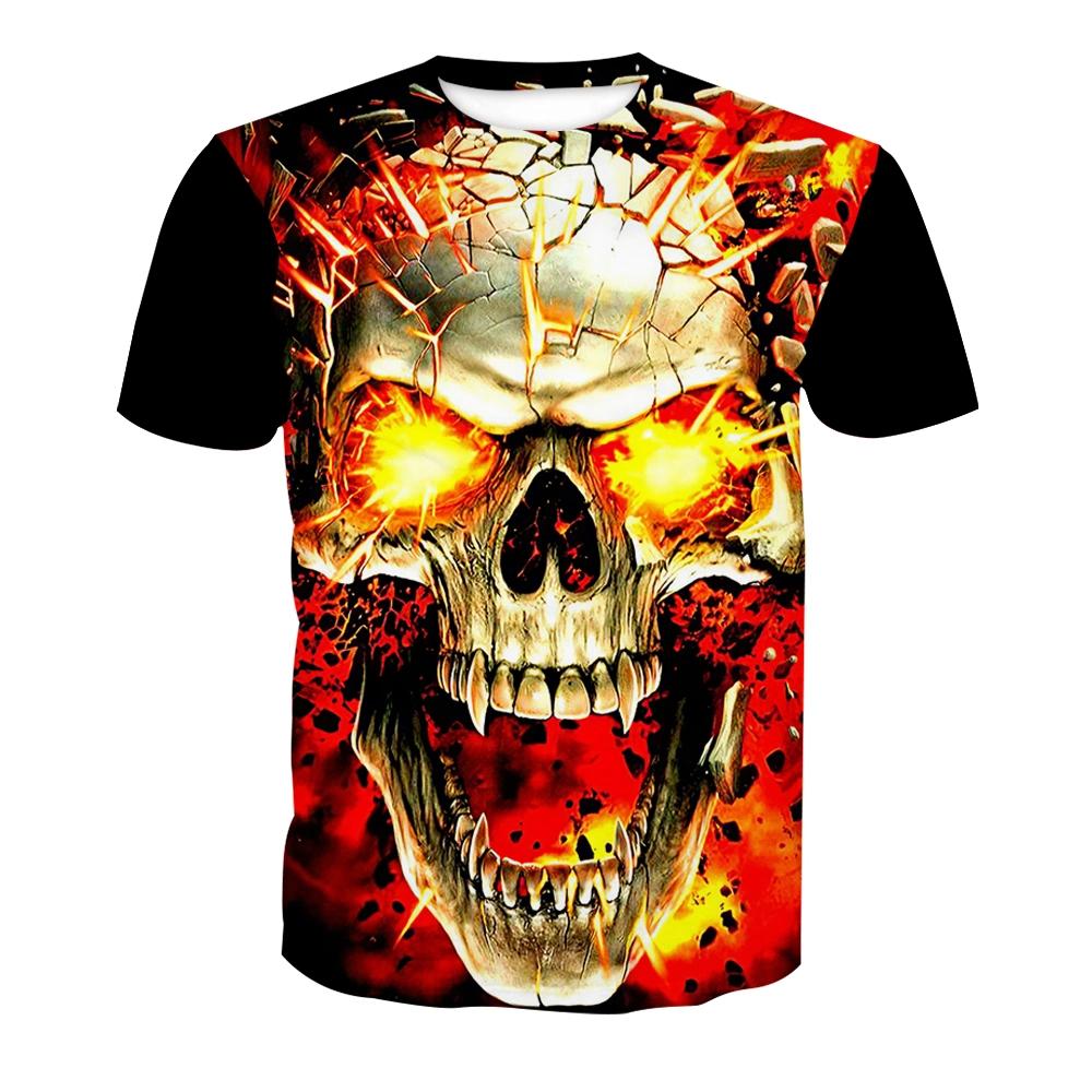 Tricou cu model craniu imprimat 3D, de vară, pentru bărbați, stil hip hop stradal, top supradimensionat, confortabil, casual, cu gât rotund