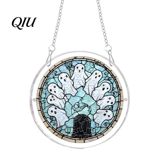Comfortable Hand Feel Puzzle Halloween Acrylic Suncatcher Window Hanging,7.87 Inch Sun Catcher Adult Activity Decoration Ornament, Ideal for