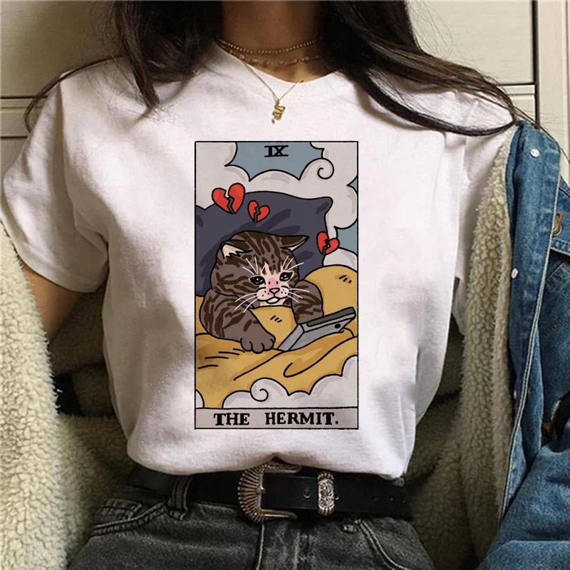 Kawaii Cat Tarot Cute Shirt Fashion Top Female O-neck Tees Short Sleeve Tee Shirt Femme Summer Women Tshirts