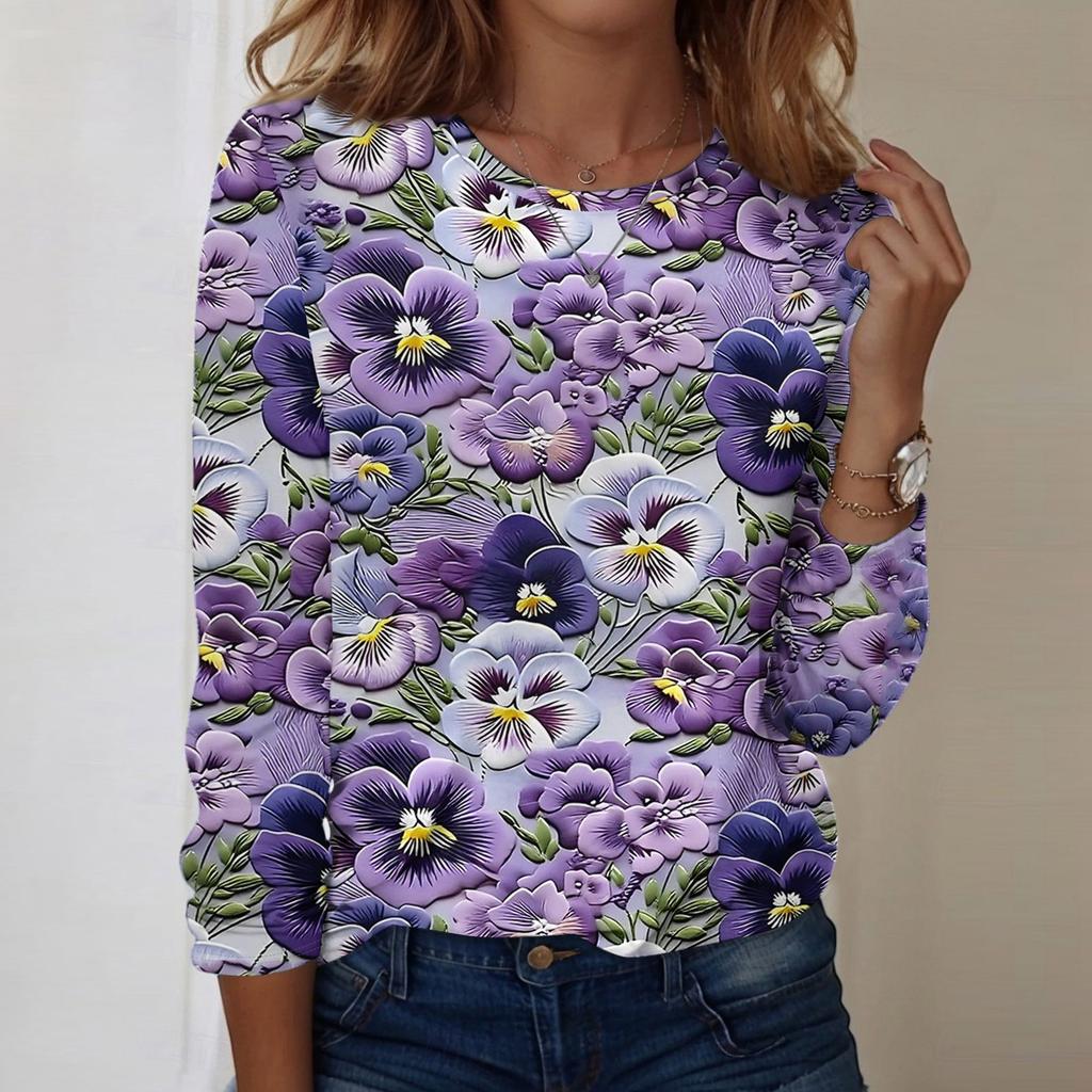 Langarmshirts für Damen, niedlicher Aufdruck, Grafik-T-Shirts, Blusen, lässig, Übergröße, Basic-Tops, Pullover