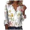 Women's Fashion V-Neck Print 3/4 Sleeves Print T-Shirt Slim Top Casual Tops