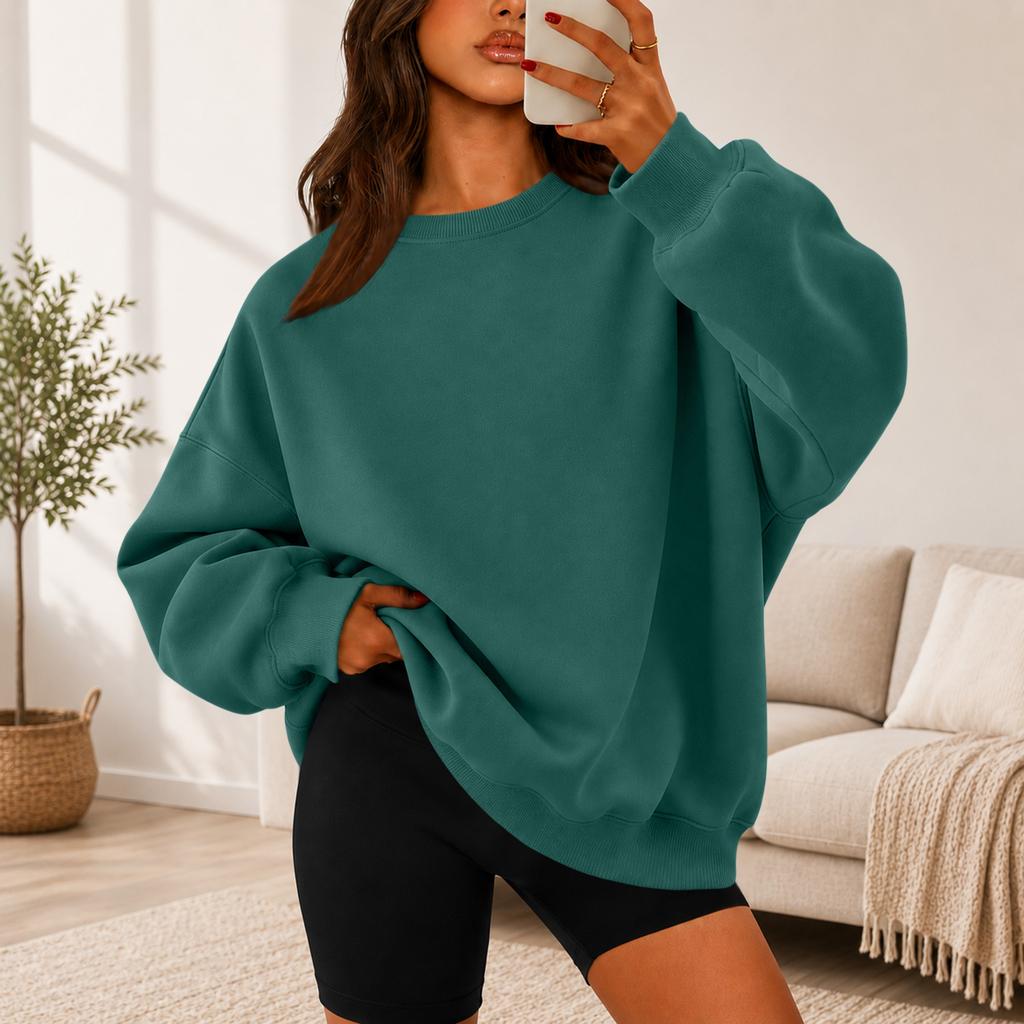 Women's Color Crewneck Sweatshirt Loose Fit Casual Pullover for Everyday Wear