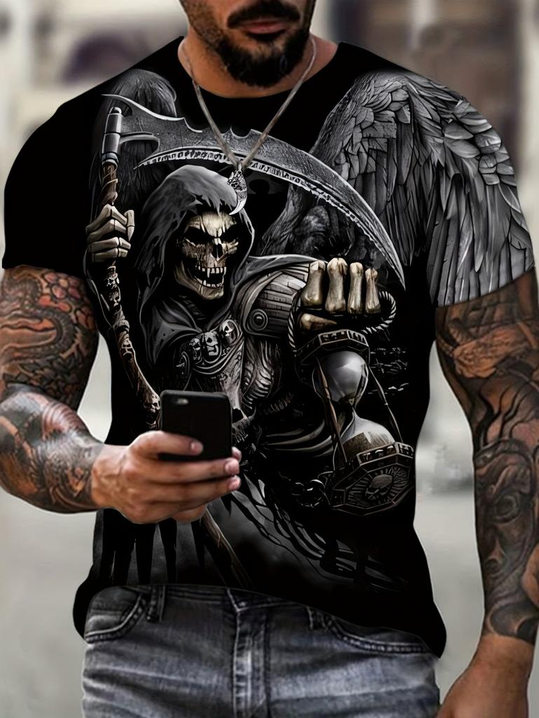 2026 New Men's Punk Style T-Shirt Skeleton 3D Pattern Printing Cool Fashion Graphic Streetwear Summer Oversize Men's Clothing
