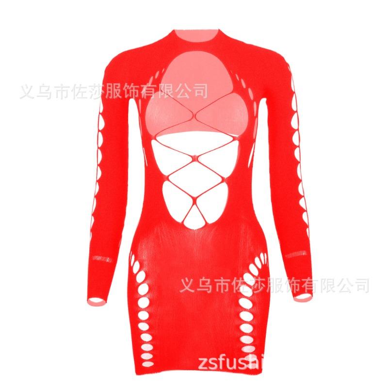 Sex net clothes, sexy fishing net onesies, pajamas, hip skirts, long sleeves, backless tights.